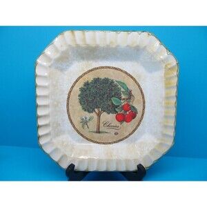 Ceramica Due Torre Cheeries Octagonal Yellow Fluted Sponge Paint 9.5" Plate READ